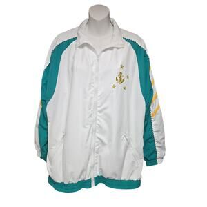 Solare Sporta Track Jacket Men M White Teal Gold Anchor Nautical 90s Windbreaker